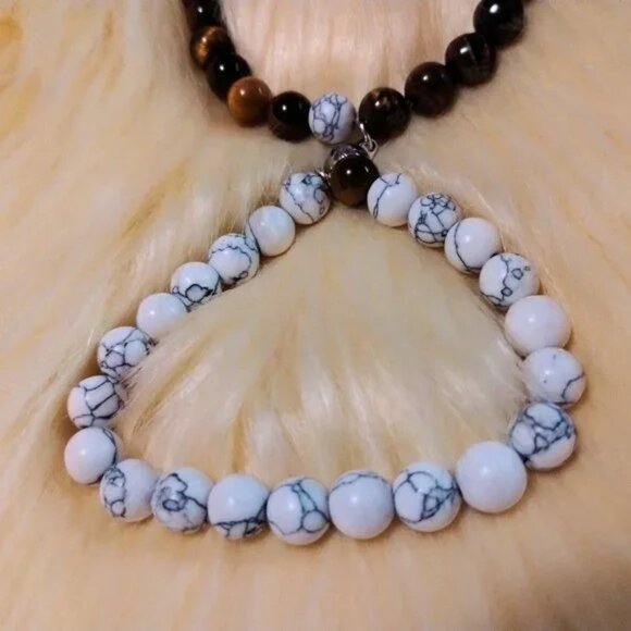 4/20 Magnetic Connection Bracelet Set Tiger Eye Stone and Marbled Volcanic Stone - Picture 4 of 5